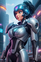 Wall Mural - Cyber Elegance: Portrait of a Beautiful High-Tech Robo Girl, Radiating Futuristic Grace with Metallic Glamour and Digital Allure,generative ai