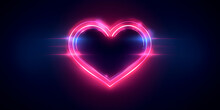 Illustration Of Digital Pink Heart Glowing With Bright Neon Light On Dark Blue Background Close Up