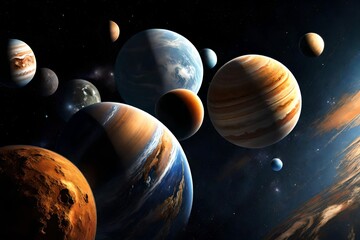  closeup view of our planets and solar system in space