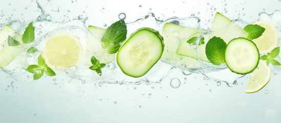 Aufkleber - Detox water with cucumber mint and lemon juice Cucumber water. Copyspace image. Square banner. Header for website template