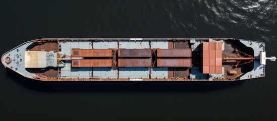 Wall Mural - cargo ship or bulk carrier loaded to the brim with grain is preparing for departure working sailors 