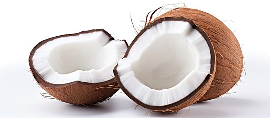 Aufkleber - Coconut with half and leaves on white background. Copyspace image. Square banner. Header for website template