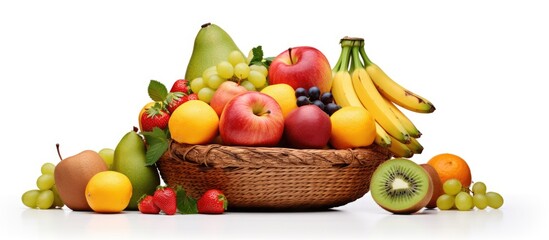 Aufkleber - Assortment of fruits in basket isolated on white. Copyspace image. Square banner. Header for website template