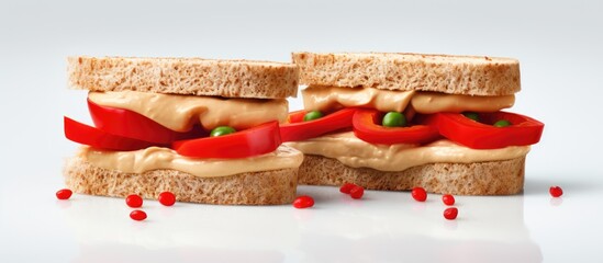 Aufkleber - Delicious healthy hummus and red pepper sandwich snacks. Copyspace image. Square banner. Header for website template