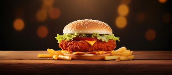Poster - chicken crispy chicken fried chicken burger crispy chicken burger cheeseburger takeaway. Copyspace image. Square banner. Header for website template