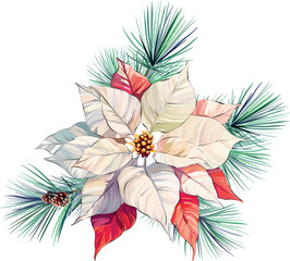 Wall Mural - Christmas bouquet. Poinsettia flower. Festive red flower. Pine cone, New Year's tree. New Year's bouquet for decoration