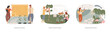 Gardening services isolated concept vector illustration set. Landscape design, garden maintenance and renovation, frond and backyard, shaping plants, hedge trimming, lawn mowing vector concept.
