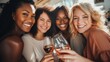© PixelPaletteArt - Group of girlfriends having fun in living room