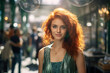 © Marco Attano - woman with auburn hair, sparkling green eyes, wearing a jewel-toned turquoise dress