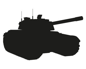 Wall Mural - Main battle tank black silhouette. Armored fighting vehicle. Special military transport. Vector illustration isolated on white background.