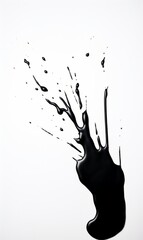 Wall Mural - Black paint splashing outward, creating a dramatic and bold abstract pattern on a white background.