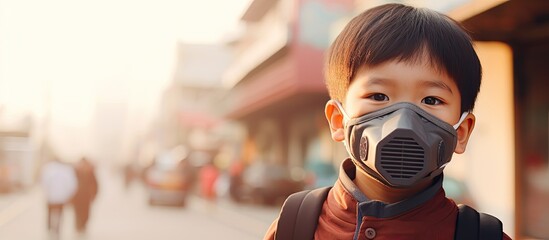 Poster - Asian boy wearing a mask to combat pollution.