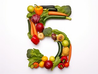 The Number 5 Crafted from an Array of Fresh Vegetables, Showcasing Vibrant Nutrition and Wholesome Dietary Diversity