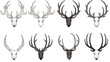 set of hand drawn deer horn silhouette