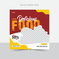 Wall Mural - Social media food template, Restaurant social media square banner template for business promotion