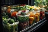 Fototapeta Kuchnia - świeża i zdrowa żywność, owoce i warzywa w pojemnikach przezroczystych na żywność