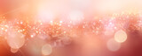 Fototapeta  - Banner of bokeh abstract peach, pink and purple, golden bokeh sparkles lights. Blurred shiny, glowing festive wallpaper for party, holiday, birthday, invitation in trending peach fuzz color 2024.