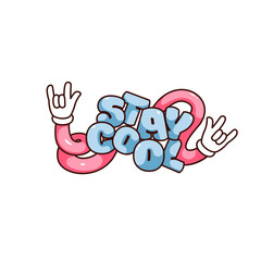 groovy sticker with stay cool slogan vector illustration. cartoon isolated retro sticker of wavy psy