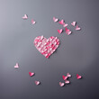 collage of pink paper hearts making a larger heart shape on a lilac grey background,