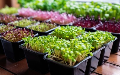 Wall Mural - arious microgreens in containers