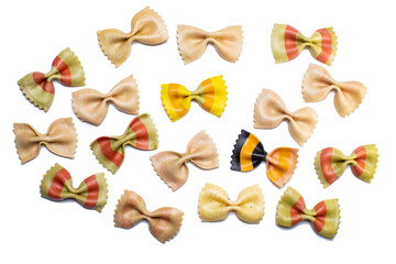 Naklejka na meble many farfalle pasta shapes isolated on white surface