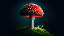 Fly Agaric Mushroom (Amanita Muscaria), Showing Its Characteristic Red Cap With White Spots, Close Up, Black Background