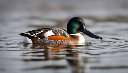 Green duck in the water