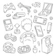 Set of video game console doodle line art vector illustration