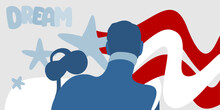 A Vector Back View Silhouette Illustration Set On Stars And Stripes With The Word Dream On The Background
