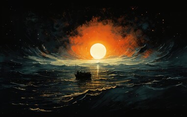 Wall Mural - Sunrise over the sea landscape art.