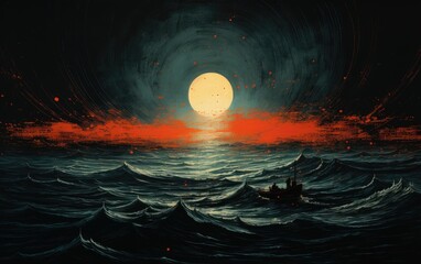 Wall Mural - Sunrise over the sea landscape art.
