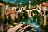 Fototapeta  - old town of moster with famous old bridge (stari most) bosnia and herzegovina-