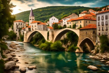 Canvas Print - **old town of moster with famous old bridge (stari most) bosnia and herzegovina-