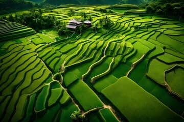 Wall Mural - an aerial view of a vast and lush rice field--