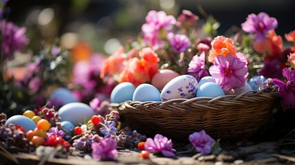  Easter Happy Basket Eggs Flowers , Background HD, Illustrations