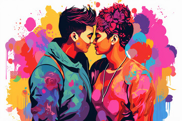 Wall Mural - illustration of an LGBTQ couple in love 