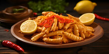 Grilled Squid With Lemon ,Crispy Fried Cheese Strips Garnished With Lemon ,Plato Con Racion De Comida
,Crispy Fried Cheese Strips Garnished With Lemon
,Fish And Chips With Tartar Sauce Generative Ai

