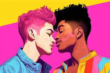 Wall Mural - illustration of an LGBTQ couple in love 