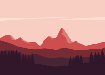 Wall Mural - Mountains panorama. Vector illustration in flat style.