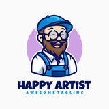 Fototapeta Młodzieżowe - Vector Logo Illustration Happy Artist Mascot Cartoon Style.