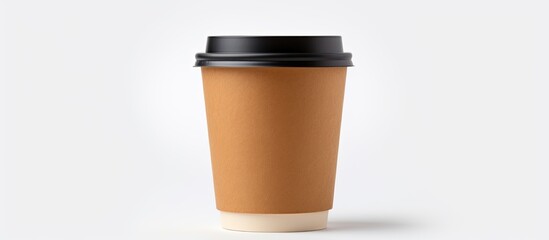 Sticker - Hot drink in a brown paper cup for takeaway, isolated on white background.