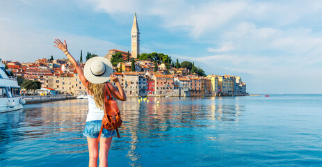 Wall Mural - Female tourist in Croatia- Travel, vacation, tourism concept