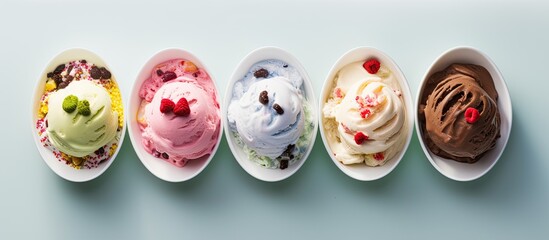 Wall Mural - Bird's eye view of ice cream with multi-colored toppings.