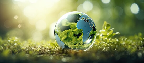 Wall Mural - Sustainable concept for Earth: Protect the environment, save the planet, promote clean practices, reduce CO2 emissions. Earth Day, ESG principles.