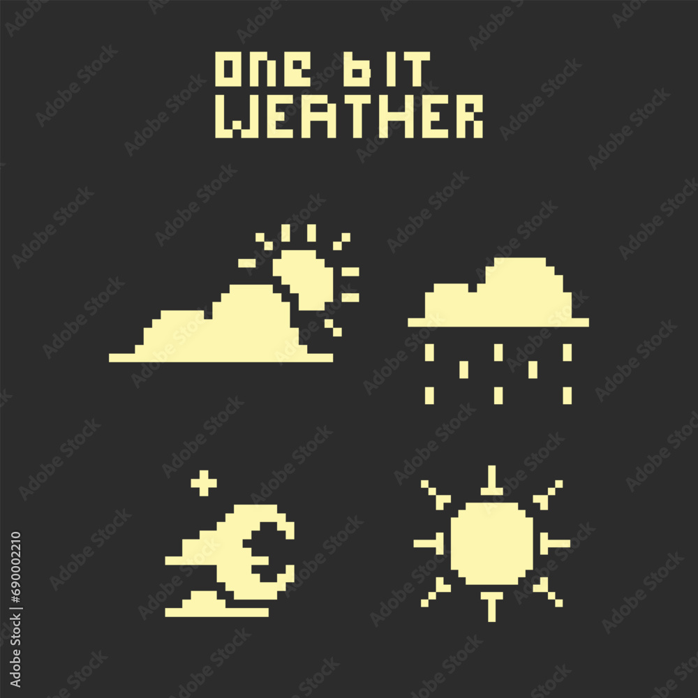 this is weather icon use one bit style in pixel art with simple color ...