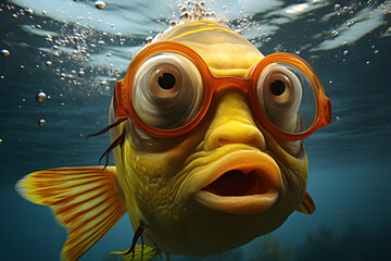 funny portrait of fish wearing glasses