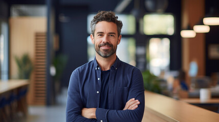 person in front of a office stock photo