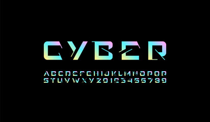 Canvas Print - technical future font, digital cyber alphabet, trendy bright letters from a to z and numbers from 0 