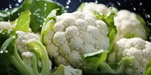 Fresh Cauliflower Vegetables, With Water Drops Over It, Closeup Macro Detail.