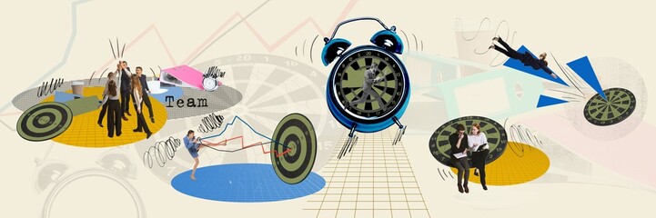 Wall Mural - young people, motivated employees reaching professional targets, ending deadlines, working on projec